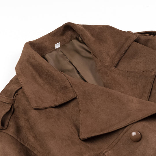 Damen modische Trenchjacke mit tailliertem Schnitt und abnehmbarem Gürtel EB