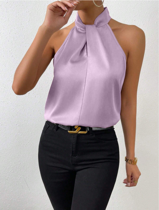 EB | Damen Knoten Hals Stil Top Seide