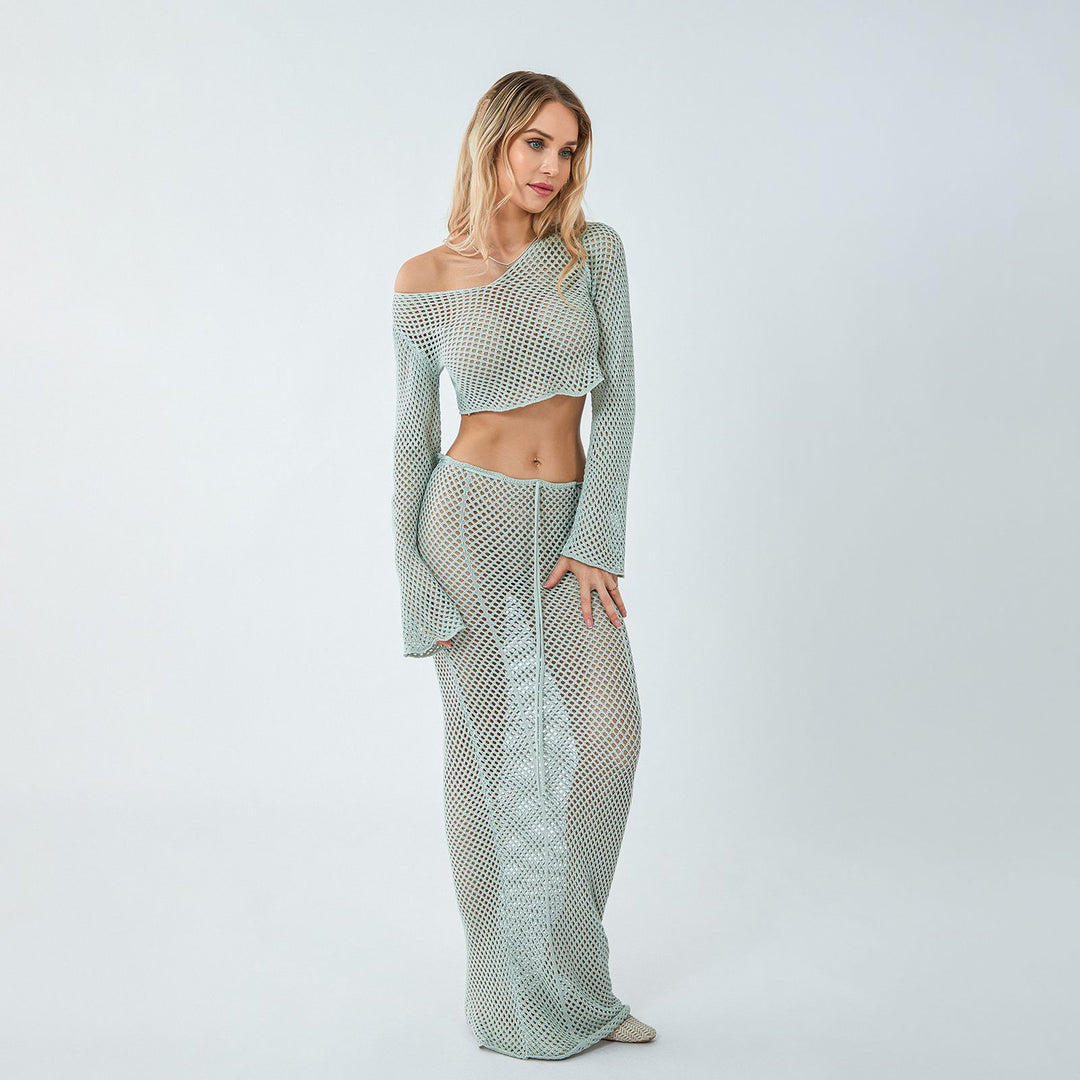 Damen Netzkleid mit langem Schnitt und stylishen Rüschen EB