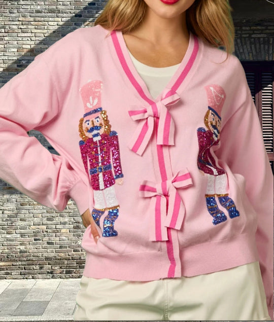 Damen Strickjacke mit funkelnden Details und raffinierten Schleifen EB