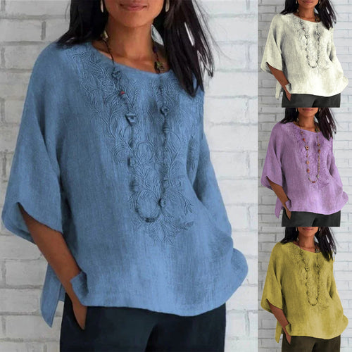 Damen bestickte Leinenbluse EB