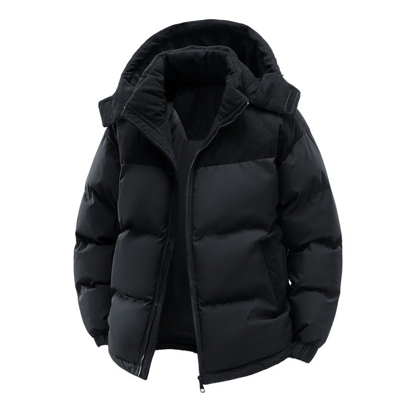 Herren wattierte Steppjacke mit hoher Kapuze, Cotelé-Schulterpaneelen und Zwei-Wege-Reißverschluss EB