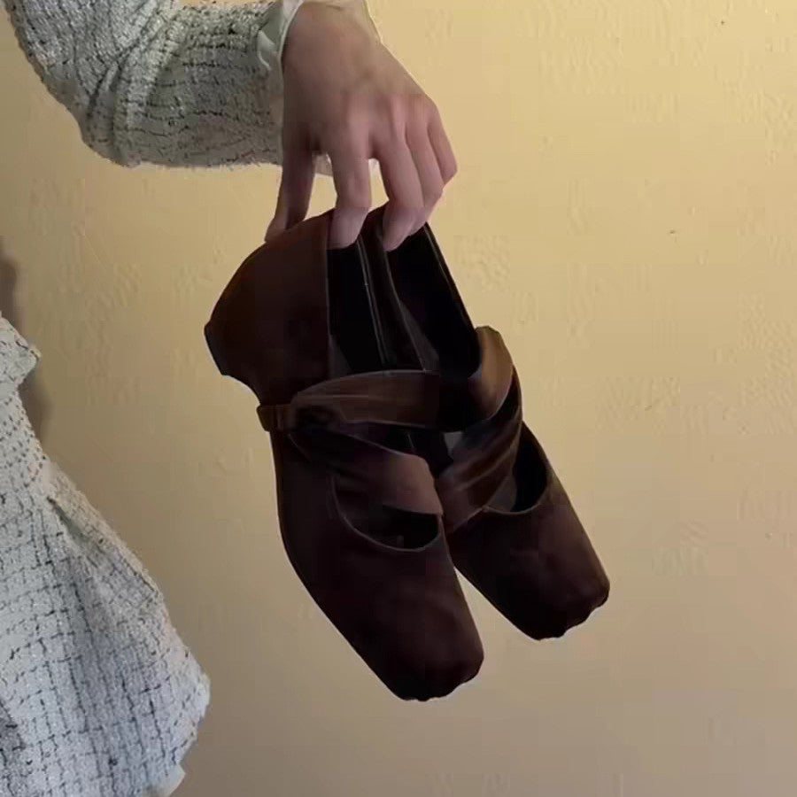 Damen elegante Ballerinas mit modischem Kreuzriemen und hochwertiger Veloursleder-Oberfläche EB