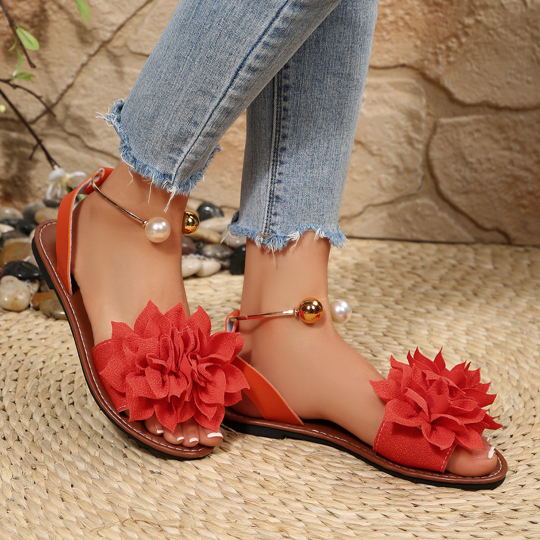 Damen komfortable Sandalen mit dekorativen Blumen-Applikationen EB