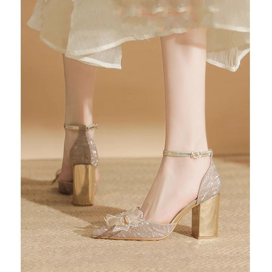 Damen elegante High Heels mit funkelndem Schleifendesign EB