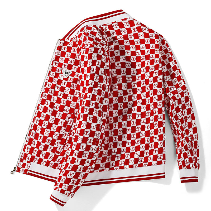 Herren Bomberjacke mit Allover-Monogramm, Reißverschluss und Rippbündchen EB