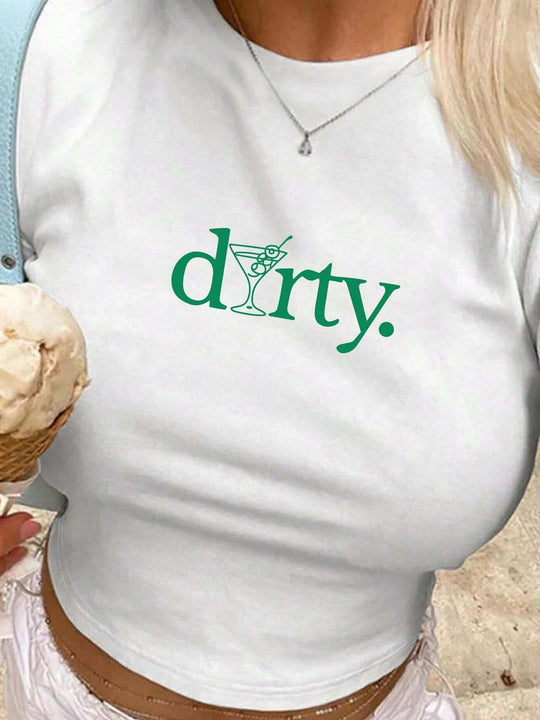 Damen Crop-Top mit kreativem Grafikdesign und modernem Schriftzug EB