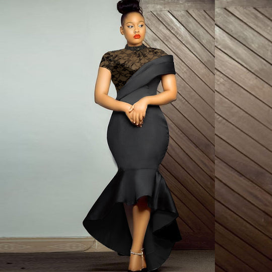 Damen Elegantes Abendkleid mit Spitze und asymmetrischem Saum EB