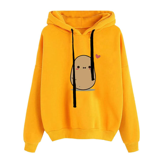 Damen nan lässiger Oversize Kapuzenpullover mit Herz‑und‑Pfotenprint, Kordelzug und gerippten Bündchen EB