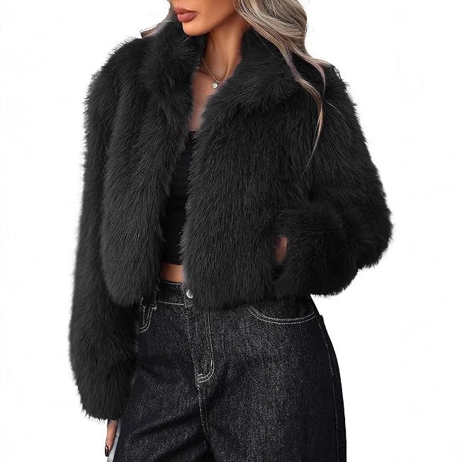 Damen Kurze Kunstpelzjacke mit weichem Fell und eleganter Silhouette EB