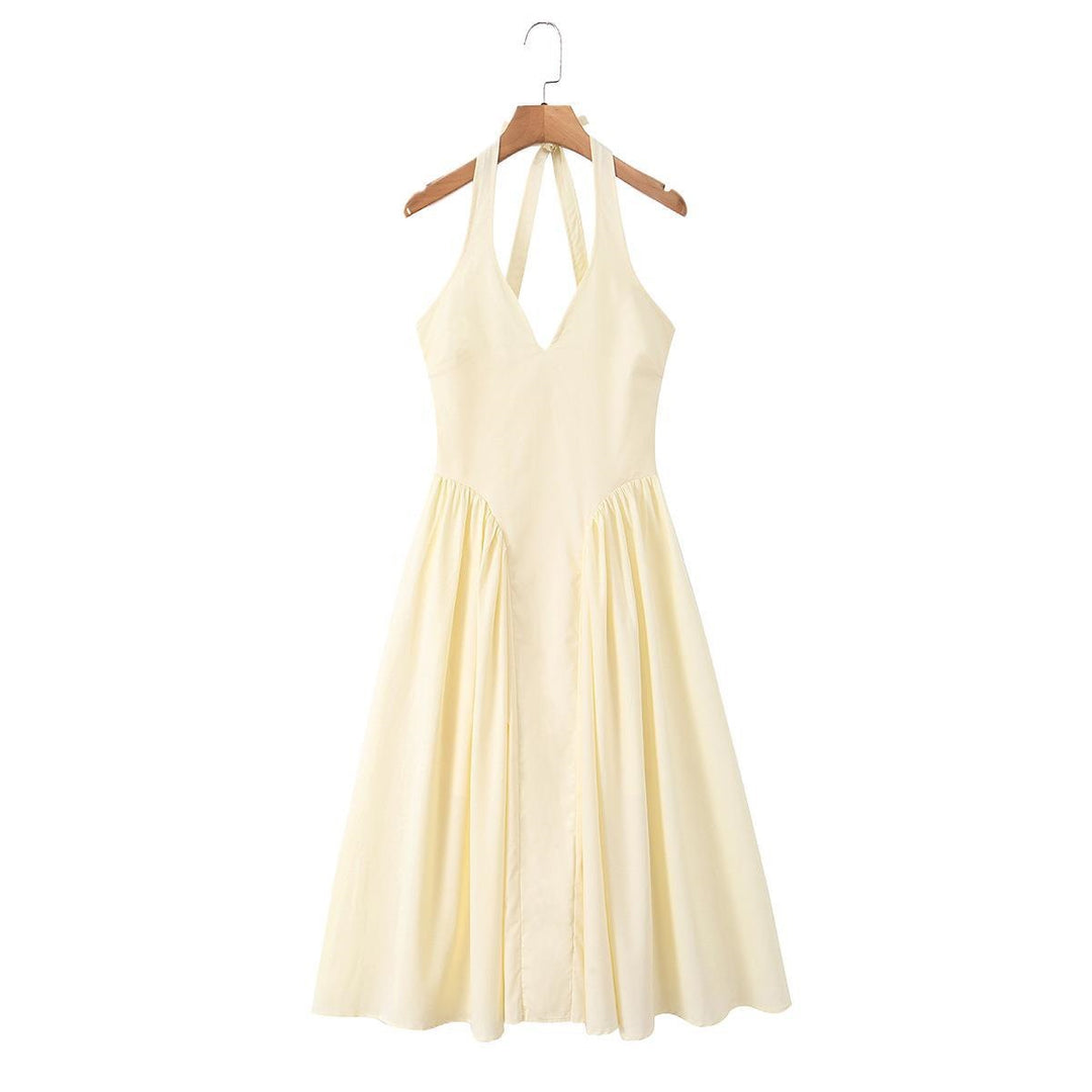 Damen Maxi-Kleid mit elegantem V-Ausschnitt und raffinierten Falten EB