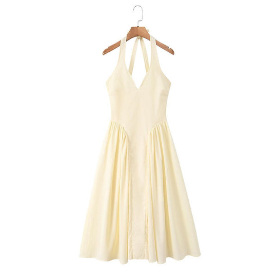 Damen Maxi-Kleid mit elegantem V-Ausschnitt und raffinierten Falten EB