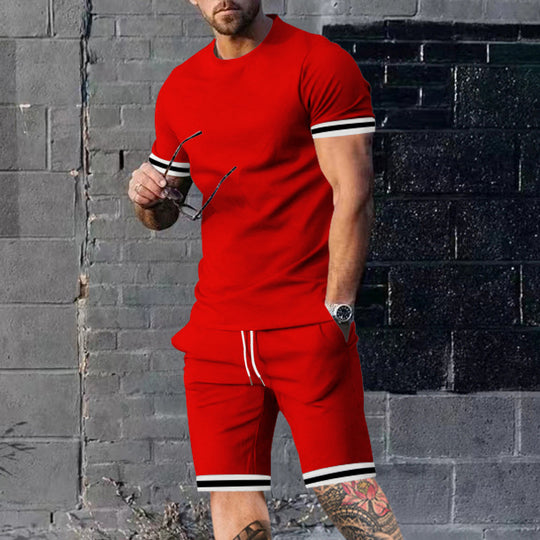Herren nan athletisches Freizeit-Set aus Baumwoll-Feinjersey mit Kontrastbündchen und Kordelbund-Kurzhose EB