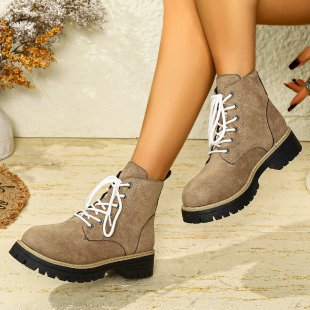 Damen nan Schnür-Stiefelette in Veloursoptik mit warmem Innenfutter, gepolstertem Schaft und robuster Profilsohle EB
