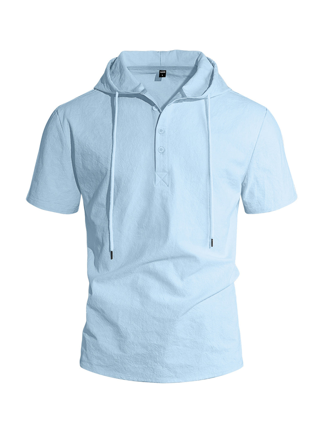 Herren nan kurzärmeliges Kapuzen-Henley aus Slub-Baumwolle mit verdeckter Knopfleiste und Kordelzug EB
