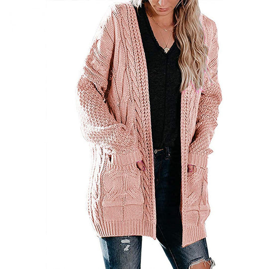 Damen Grobstrickjacke mit tiefen Taschen und strukturiertem Kabelmuster EB