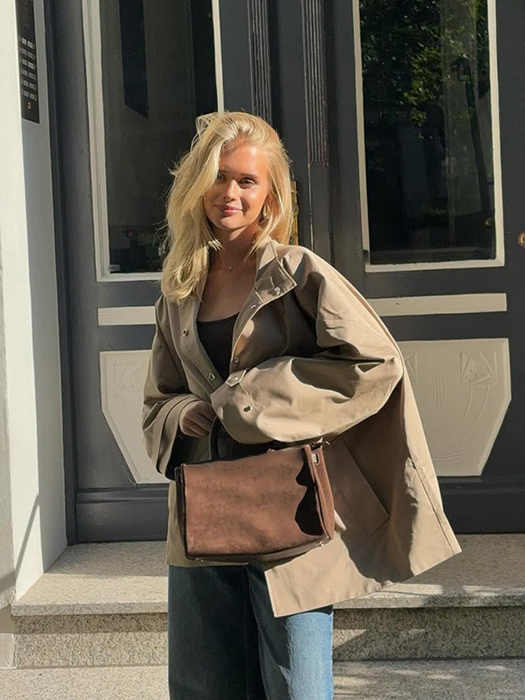 Damen lässige Oversized Jacke mit praktischen Taschen EB