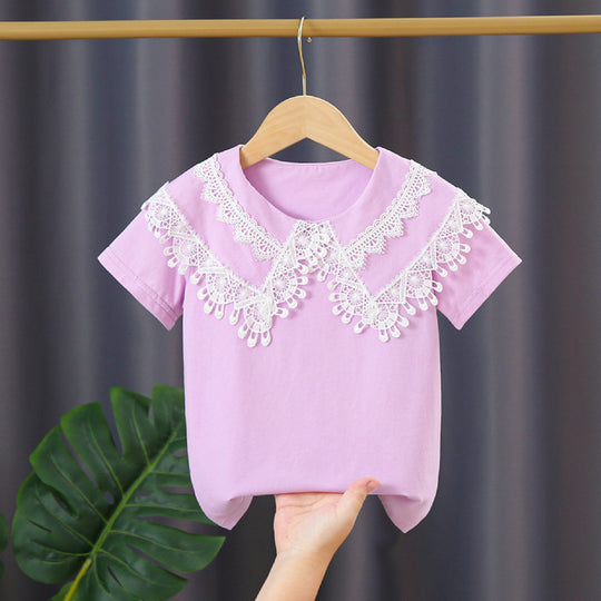 Damen T-Shirt mit Spitzenkragen EB