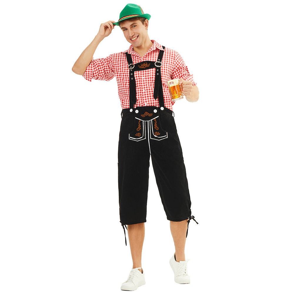 Herren nan traditionelle bayerische Trachtenlederhose knielang mit bestickten Hosenträgern EB