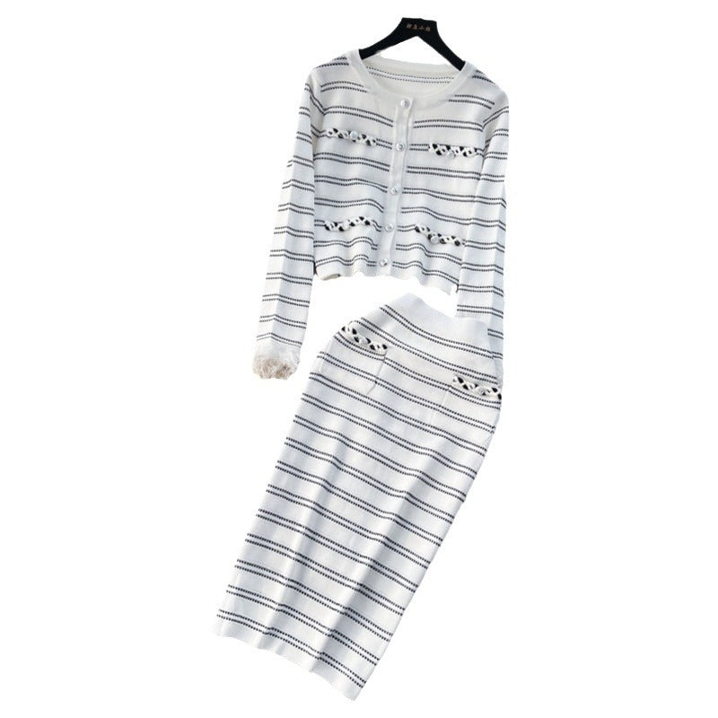Damen eleganter Strickanzug mit Reißverschluss EB