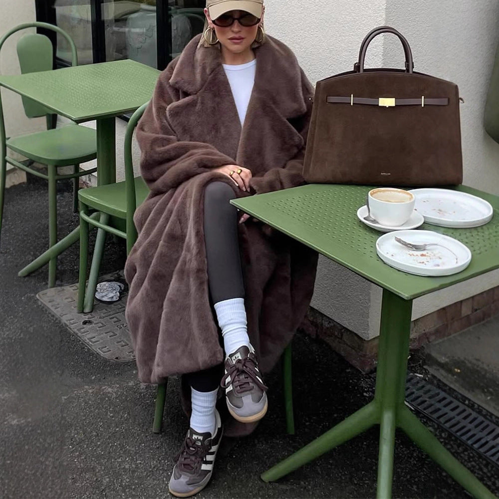 Damen Oversized Kunstfellmantel EB