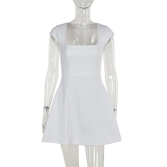 Damen figurbetontes Minikleid mit Quadratausschnitt und voluminösem Rock EB