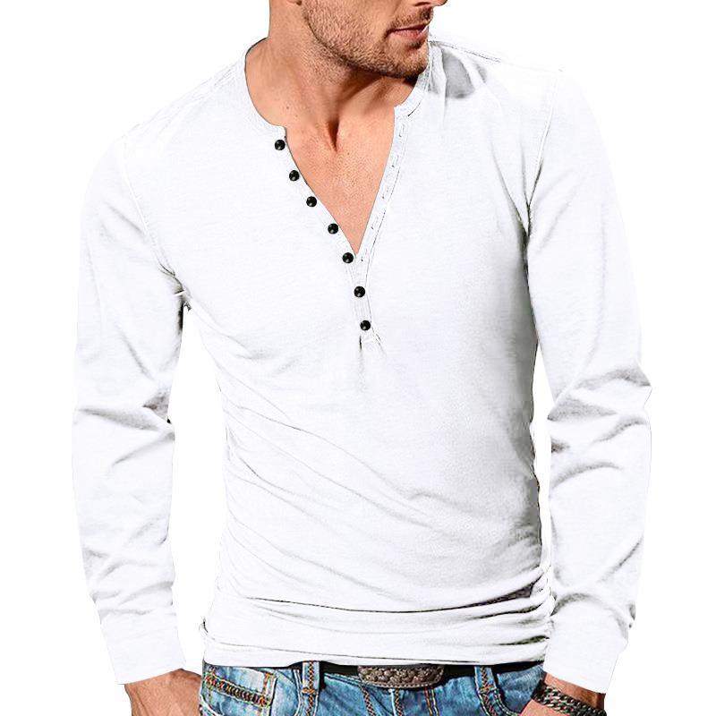 Herren nan tailliertes Langarm-Henleyshirt mit kurzer Knopfleiste aus Stretch-Baumwolle EB