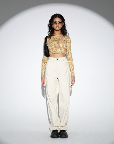 Damen Langarm-Crop-Top mit Cut-Out-Details EB