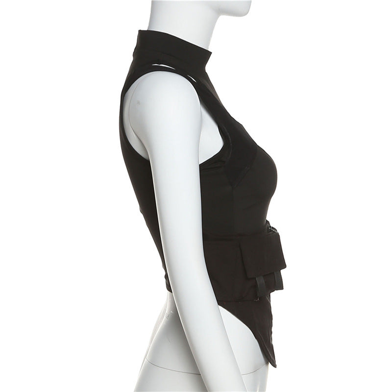 Damen Sportliches Tanktop mit innovativem hochgeschlossenem Design und verstellbaren Riemen EB