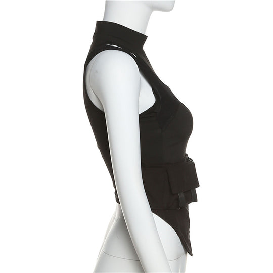 Damen Sportliches Tanktop mit innovativem hochgeschlossenem Design und verstellbaren Riemen EB