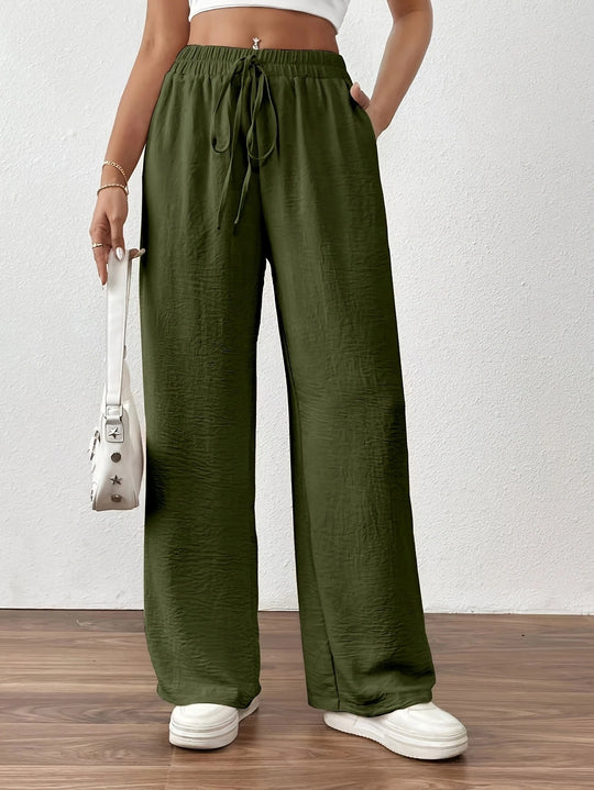 Damen Sommerliche Palazzo-Hose mit elastischem Bund und Bindegürtel EB
