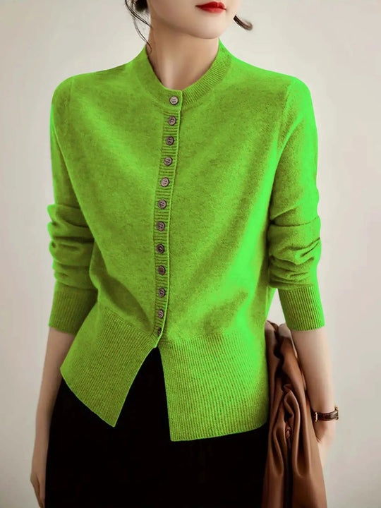 Damen modische Strickjacke mit Knopfleiste und Rippstrickdetails EB