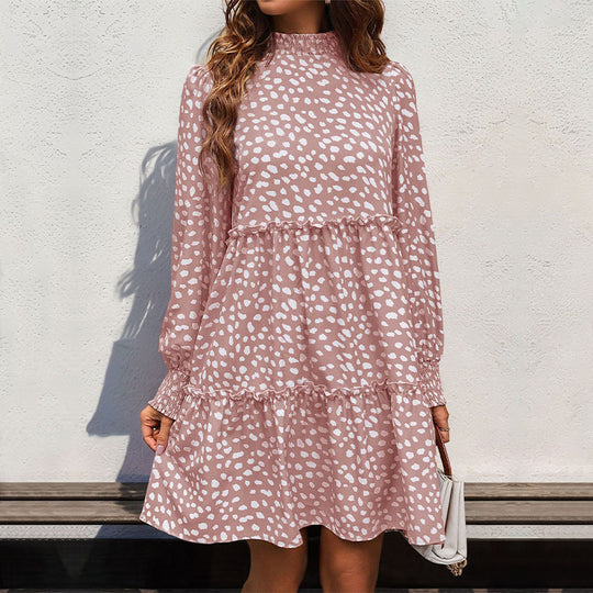 Damen lässiges Kleid mit gerafftem Design und eleganten Puffärmeln EB