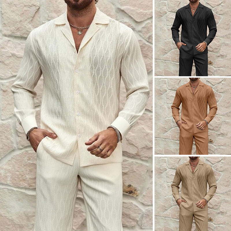 Herren eleganter Set mit feinem Strukturmuster und komfortablem Schnitt EB