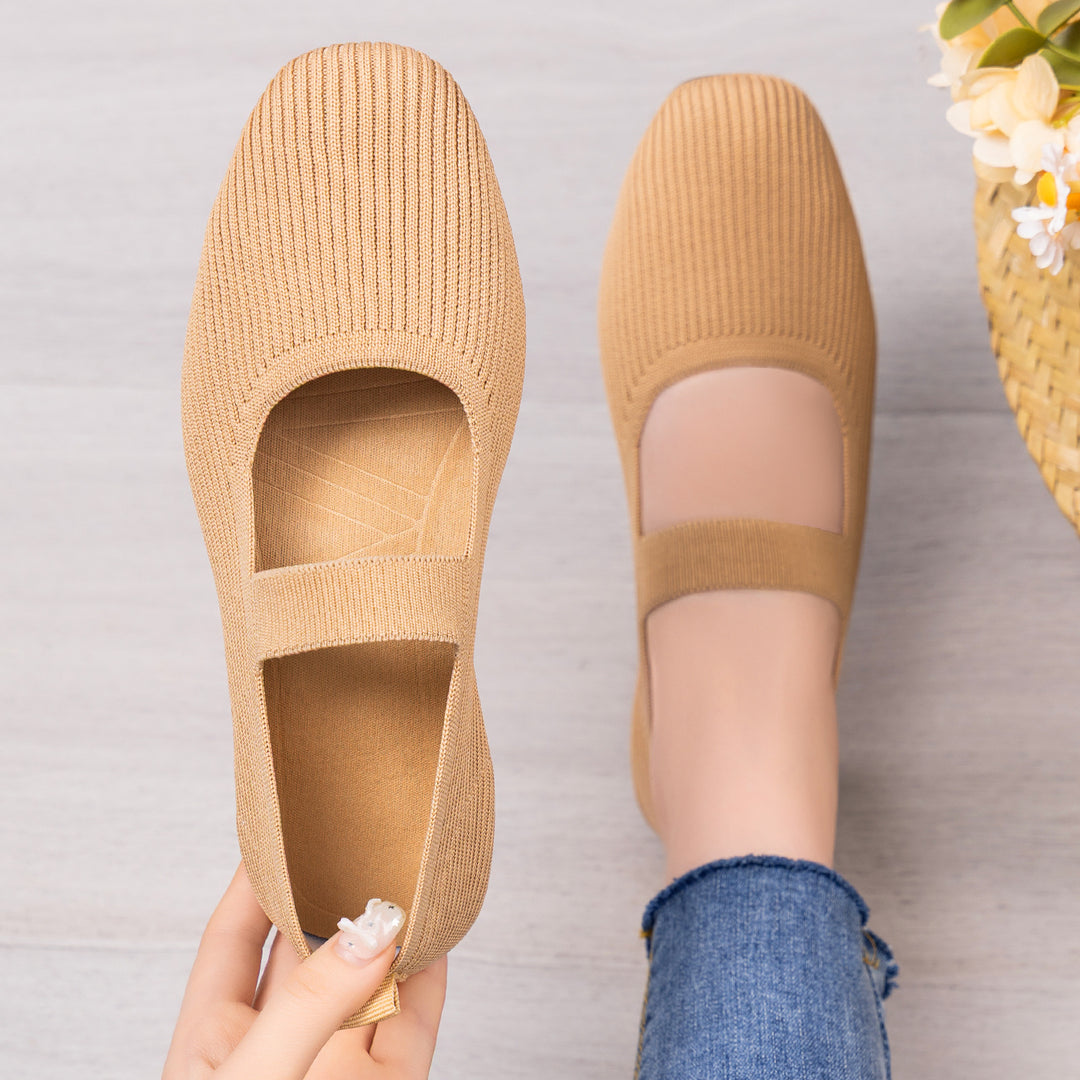 Damen Bequeme Strick-Ballerinas mit elastischem Riemen EB