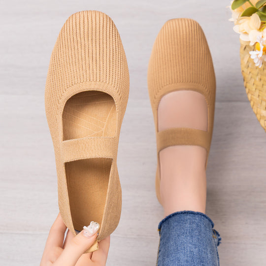 Damen Bequeme Strick-Ballerinas mit elastischem Riemen EB