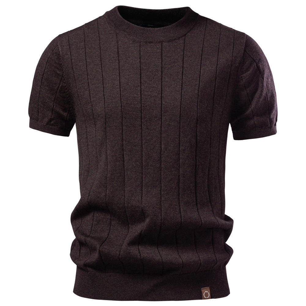 Herren nan leichter Kurzarm-Strickpullover mit feiner Rippenstruktur und Rundhalsausschnitt EB