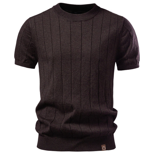 Herren nan leichter Kurzarm-Strickpullover mit feiner Rippenstruktur und Rundhalsausschnitt EB