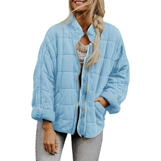 Damen Steppjacke im Oversized Schnitt mit Stehkragen und verdecktem Reißverschluss EB