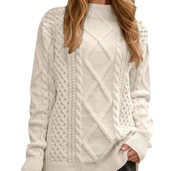 Damen Strickpullover mit aufwendigem Zopfmuster und lässigem Schnitt EB