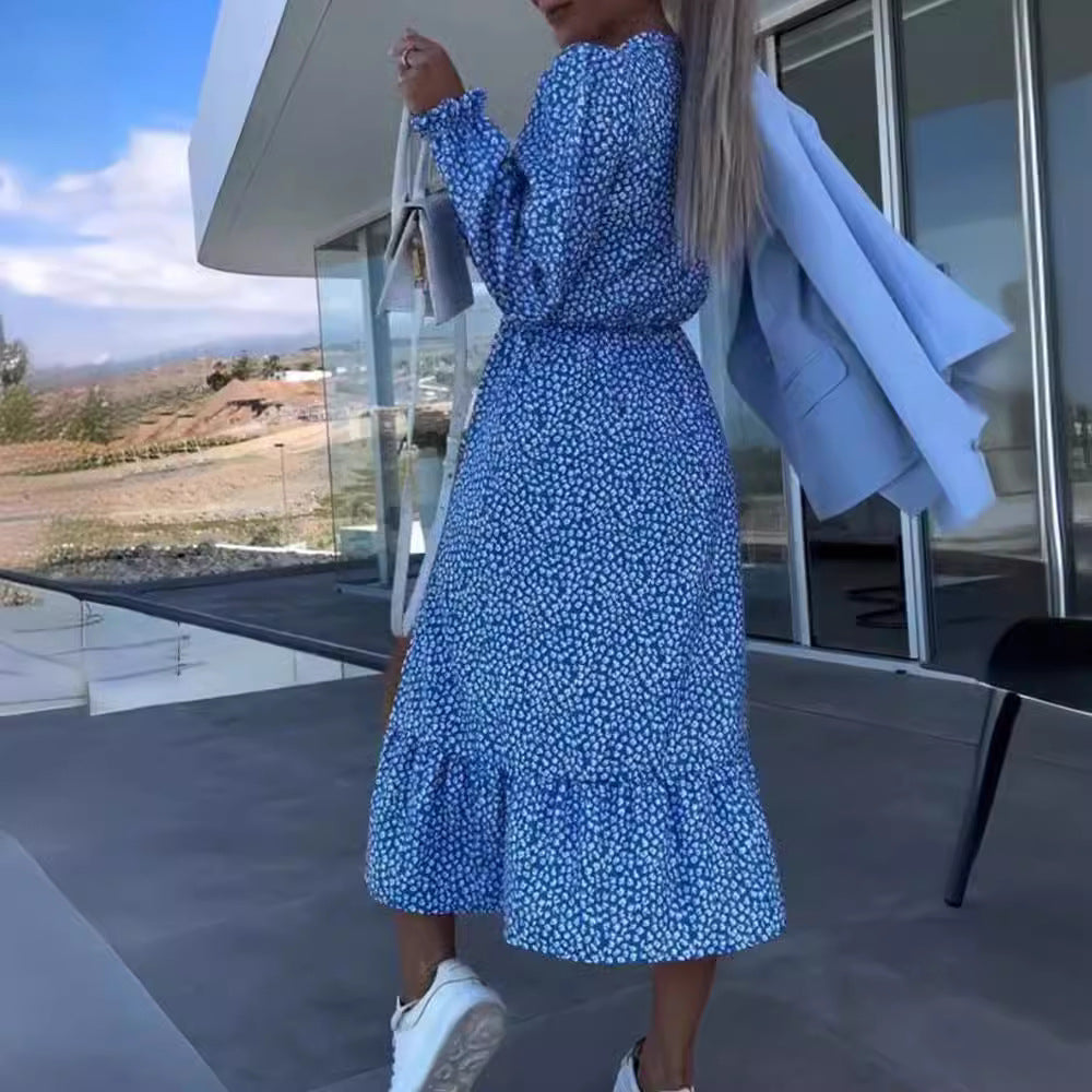 Damen Freizeitkleid mit Rüschensaum und Knopfdetails Heidi-Mode