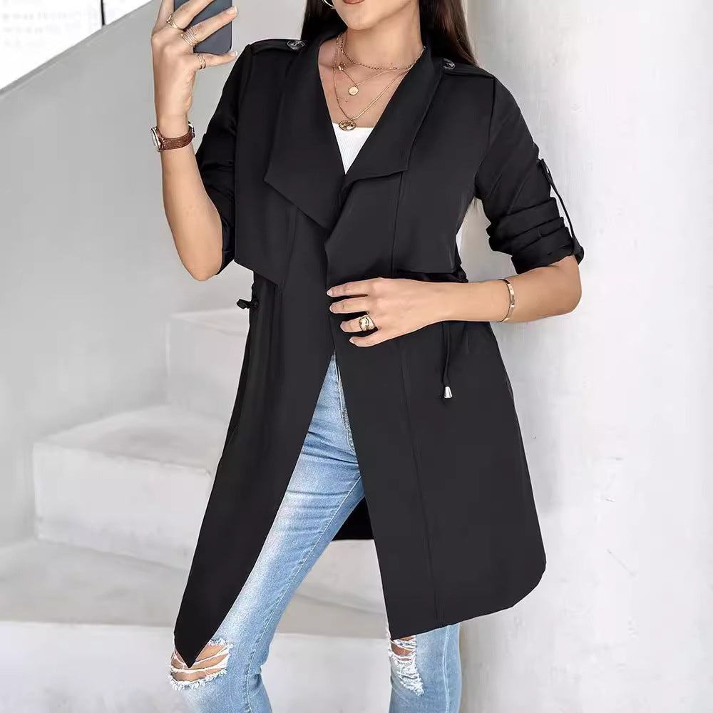 Damen Trenchcoat mit abnehmbarer Kapuze und verstellbarem Taillenzug EB