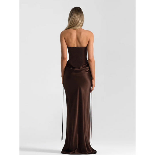 Damen Elegantes Trägerloses Maxikleid mit raffiniertem Drapierungsdesign und schmalem Schnitt EB