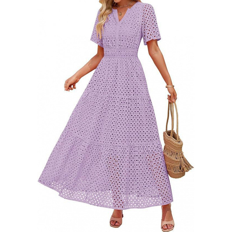 Damen Maxikleid mit gehäkeltem Muster EB