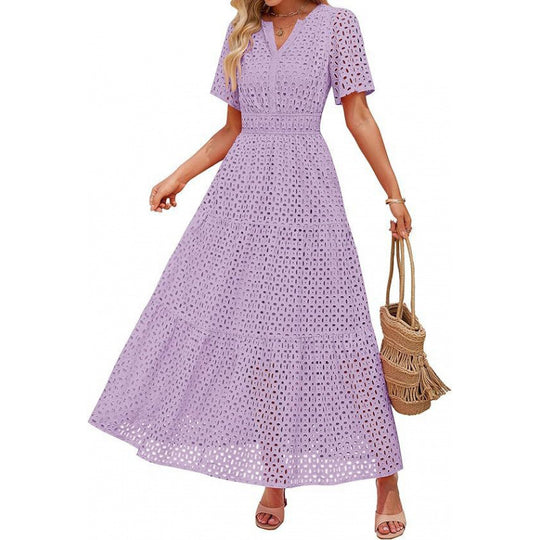 Damen Maxikleid mit gehäkeltem Muster EB