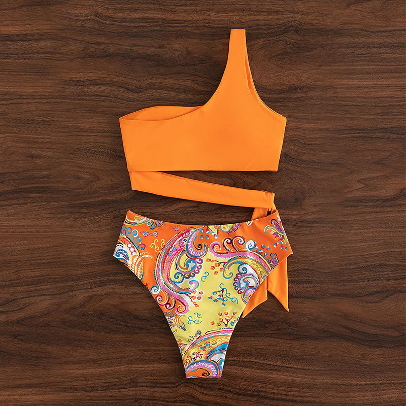 Damen Zweiteiliges Bikini-Set mit asymmetrischem Oberteil und stilvollem Wickel-Design EB