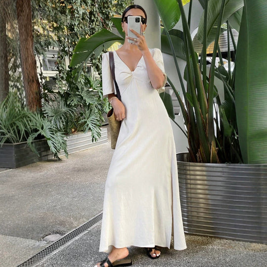 Damen Maxikleid mit fließenden Ärmeln und V-Ausschnitt EB