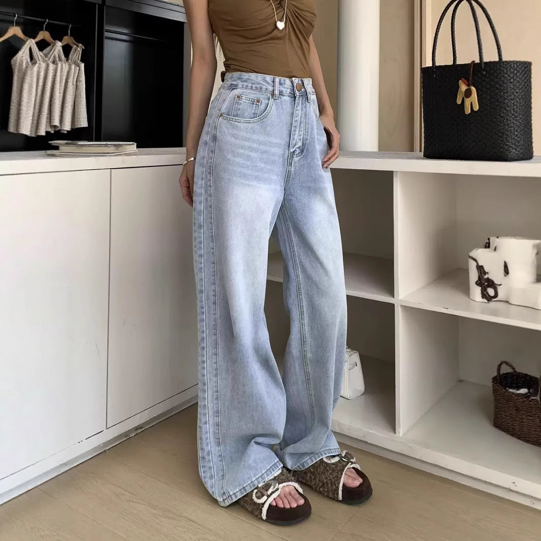 Damen Weite High-Waist Denim-Hose mit modischem Schnitt und lässigen Details EB