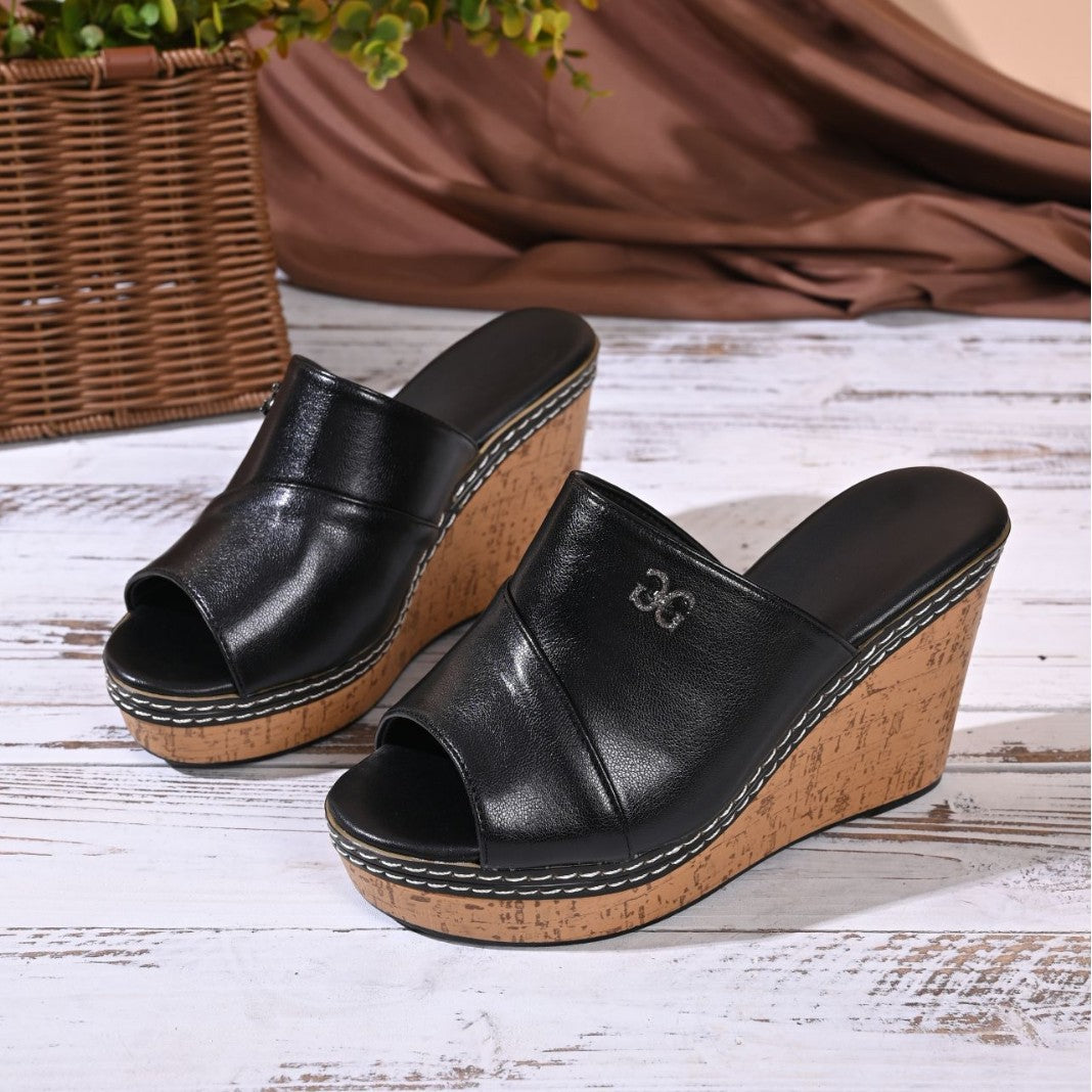 Damen Wedge-Pantoletten mit modischem Metallic-Obermaterial und komfortablem Korkfußbett EB