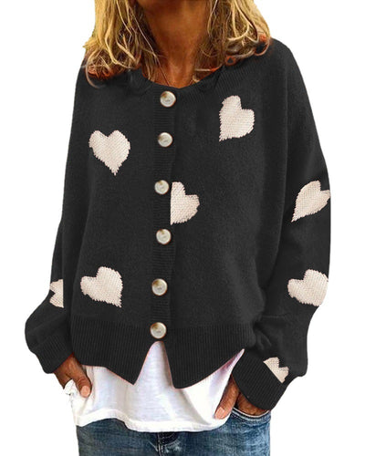 Damen kuschelige Strickjacke mit Herzmotiv EB